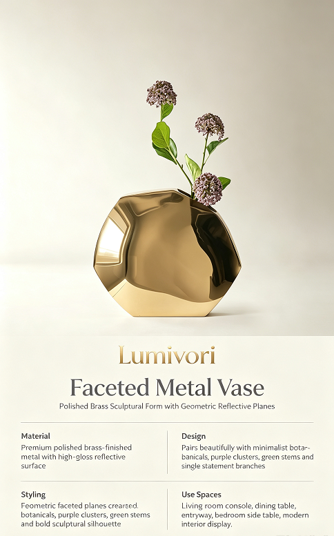 Lumivori | Faceted Reflective Metal Vase