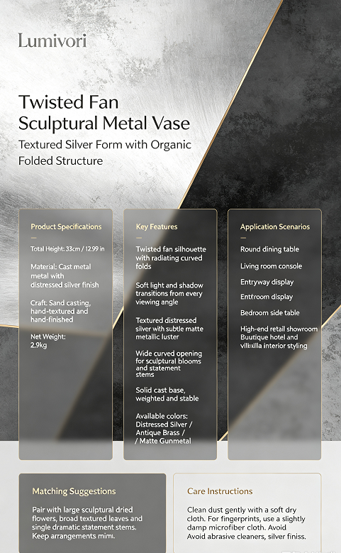Lumivori | Twisted Fan Sculptural Metal Vase